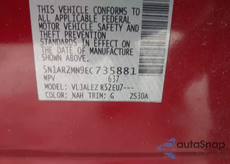 2014 Nissan Pathfinder Sv из США, поврежденный, VIN 5N1AR2MN9EC735881